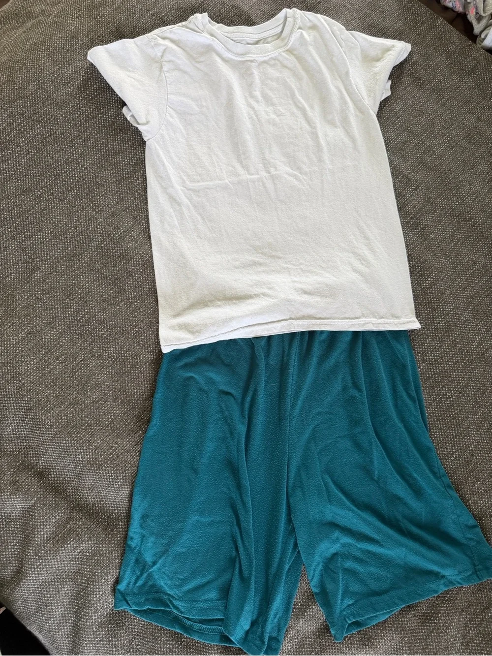 Carter's White Short-Sleeve Top with Teal Pants Pajama Set